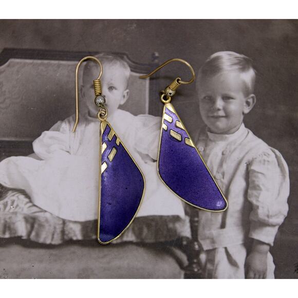 Samuel Huang Purple Enamel Geometric Earrings - Picture 1 of 2